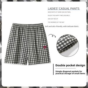 miiow | Pure Cotton Silk Short Pants Womens Loose Checkered Summer Home Clothes Outdoor Wearable Casual Leisure Mid Waist Shorts