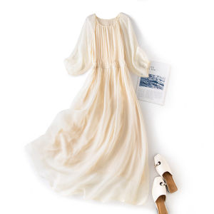 XMO | Silk A-line Dress With Waist Cinch Design