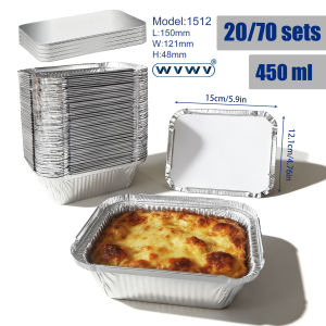 20/70Pcs 450ml Rectangular Aluminum Foil Baking Tray/Disposable Aluminum Foil Pot Cake Mold Suitable for Baking Cakes Cheese Barbecue Events Family Gatherings Party Holidays Commercial and Home Use Catering Buffet