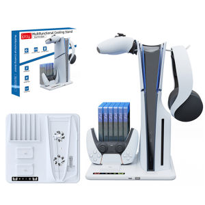 Narsta cho ps5 Slim Bảng điều khiển trò chơi Đế tản nhiệt đứng đứng với chân đỡ tai nghe trò chơi khe Tương thích cho ps5 Slim giao diện điều khiển phụ kiện