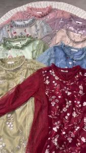 HANA DRESS SET OUTER BAHAN SATIN MIX CHANTILY DAN TILE GARDEN SIZE M L XL XXL LD 100-120 CM BAJU KONDANGAN PESTA GAMIS MUSLIM WANITA