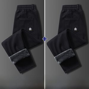 ROMON | Romon Mens Fleece Lined Cotton Straight Leg Pants Thick Winter Casual Trousers Trendy American Workwear Loose Fit Long Trousers