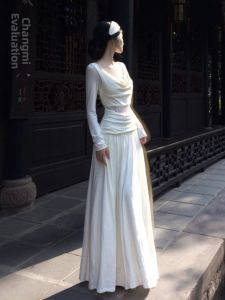 CHANGTONG | French Gentle Style Swing Collar Fitted Dress