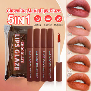 5pcs/Set Chocolate Lip Gloss Liquid Lipstick Plumping Lips Long Lasting Matte Lip Glaze Lip Makeup Liptint Waterproof