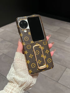 Luxury Gold Trimmed Leather Texture Flip Phone Case with Rotating Wristband Stand for OPPO N3Flip