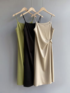 Váy Midi Chữ a Không Tay Cổ Chữ V Bằng Vải Satin Acetate Thanh Lịch Cho Nữ Mùa Xuân Hè Váy Midi Chữ a Chất Lượng Cao Cấp