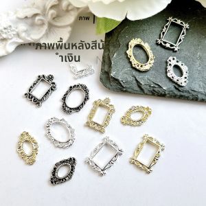 20PCS Minimalist Tricolors สแควร์รูปไข่กรอบรูปเล็บ Charms 3D หรูหรา Hollowed กรอบตกแต่งเล็บสําหรับ DIY