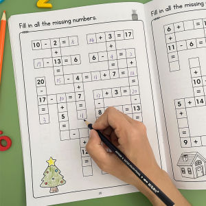 Math Workbook Montessori for Kids Ages 5-8 Math CrossWord Puzzles Addition Subtraction Multiplication Division Criss Cross Game