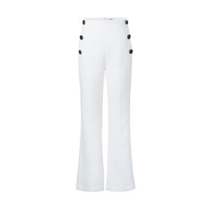 White Flared Wool Pants with Six Buttons High Waist