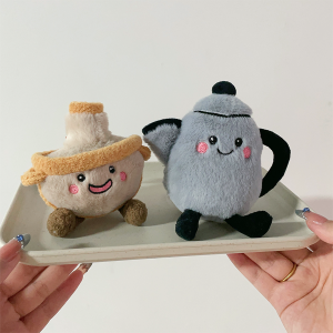 Cute simulation hot pot pendant plush decoration car keychain kettle pendant doll toy soft filling couple fun backpack ornament