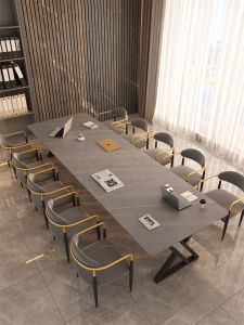 Stone Plate Conference Table Long Table Minimalist Modern Large Training Conference Room Negotiation Office 2 M Bench Table and Chair Combination