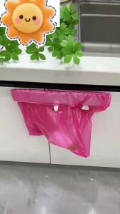 2PCS Foldable Garbage Bag Holder No Drill Installation Easy Clean Surface Hanging Over Cabinet Door for Kitchen Bathroom Organization