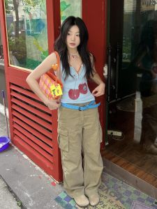 เสื้อกั๊กสายเดี่ยวทรงเข้ารูปสำหรับผู้หญิงในช่วงฤดูร้อน ทรงเข้ารูป ลายส้ม เซ็กซี่ สไตล์ BM ทรงสั้น แฟชั่นเสื้อผ้าผู้หญิง