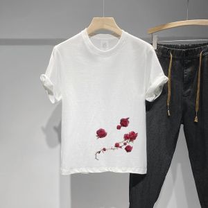 Loose Fit round Neck Short Sleeve T-Shirt Men Summer Fashionable Printed Casual Top Quality Material Youthful Style Basic Color