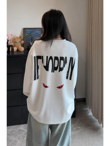 เสื้อยืดคอกลมแขนยาวทรงหลวมสำหรับผู้ชาย ฤดูใบไม้ผลิและฤดูใบไม้ร่วง ลายตาเสียบทอง แบรนด์แฟชั่นสตรีทสไตล์อเมริกัน