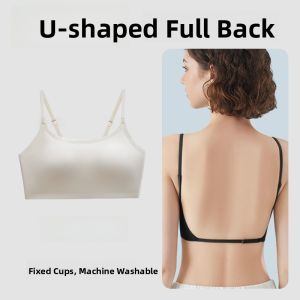 HUACHENGSHI | Womens One-Piece Backless Bralette With Chest Pad Large U-Shape Back Exposed Anti-Light Inner Wear Strapless Nylon Underwear