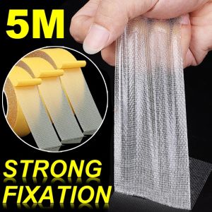 5M Strong Fixation Double Sided Tape Translucent Mesh Waterproof Super Traceless Cloth Base Tapes for Attaching Carpets Sticking to Linoleum Sticky Durable Leaving no Glue Stains