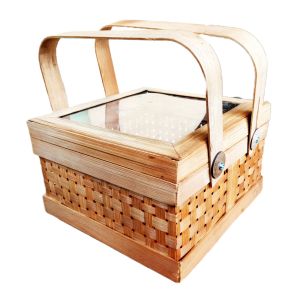 Box mika bambu - kotak hampers persegi - keranjang hampers - kotak mika 20x20 cm