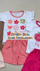 Paket 3pcs Setelan pendek 3-24 bulan Baju bayi lengan pendek Set baju baby Risyababystore