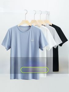 ROMON | Lormen Mens Ice Silk T-shirt Summer Thin Round Neck Short Sleeve Mesh Quick Dry Casual Sports Top Fashion Urban Style Cotton Blend