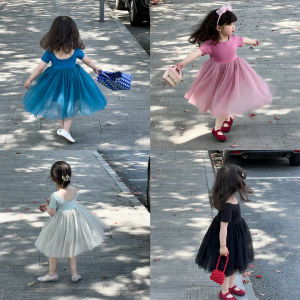 Summer Princess Dress for Girls Soft Comfortable Mesh Skirt Short Sleeve Puffy Gown Baby Girls Clothing Korean Style Kids Dress