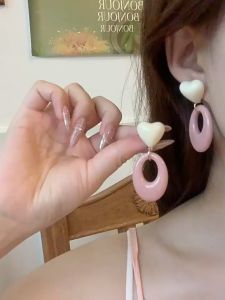 good 999  Love pink temperament versatile geometric design circle Earrings ES63667