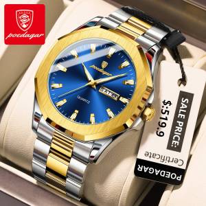 POEDAGAR authentic mens watch stainless steel strap luminous calendar waterproof 875