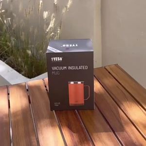 TYESO | Tyeso 530ml Vacuum Flasks with Cute Sticker Wood Grain Base Desktop Coffee Cup Mug Office Covered Drinking Stylish Functional