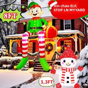 Người Lùn/ Người Tuyết Bơm Hơi Giáng Sinh Có Đèn LED Tích Hợp Để Trang Trí Ngoài Trời Mái Nhà Cây Sân Bãi Cỏ Vườn Đồ Trang Trí Giáng Sinh