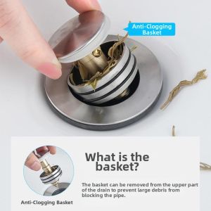 Stainless Steel Press Pop-Up Drain Odor Prevention Sink Stopper