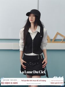 La lune Du ciel | Áo Gile Đen Cổ V Phong Cách Dễ Mặc