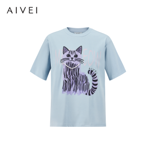 AIVEI | Cat Print Casual Round Neck T-shirt
