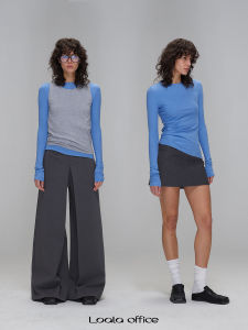 Loala Office Layered Color Block Slim Fit Vest Long Sleeve T-Shirt Two-Piece Set Casual Style Womens Cotton Blend Springwear