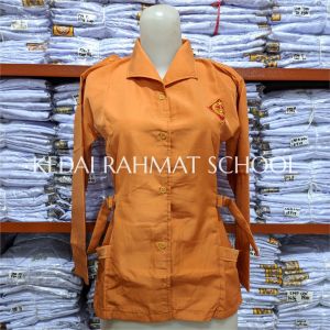 Baju Pramuka SD Perempuan Lengan Pendek Panjang Tali Gesper Bahan Sunwash Twist Licin Merk Martin