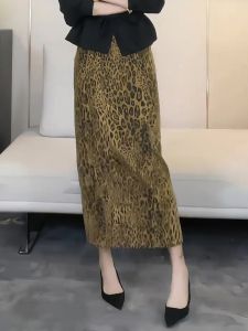 French Vintage High Waist Straight Leg Leopard Print Mini Skirt Womens Autumn 2025 New Elegant Fashion plus Size Skirt