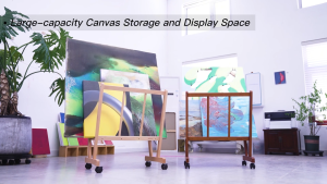 MEEDEN Wood Large Print Rack with Castors Artist Storage and Display Premium Drying Rack Storage for Canvas Prints Panels Posters Holds Artworks Up to 47" Natural