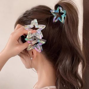 Colorful Hollow Five-Pointed Star Shark Clip Simple Transparent Hairpin Sweet Temperament Girls Hairpin Hair Accessories