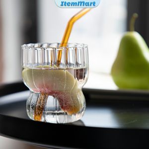 ItemMart 260ml Stripe Drinking Glasses Coffee Cup WineWater Milk Drinkware Glass