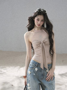 SHAOYEYAN | Áo Thun Ngắn Cổ Treo MESH