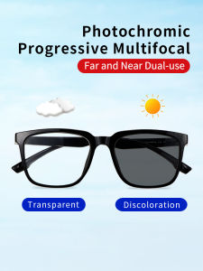 Photochromic Gray Progressive Multifocus Reading Glasses for Men Large Oversized Full Frame LightweightRectangle Glasses