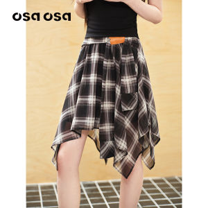 OSA | Vintage Irregular Plaid Loose Flowy Pearl Chiffon A-line Skirt
