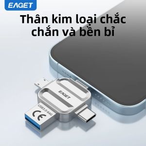 Ổ Flash USB Mini 4 Trong 1 Eaget Hỗ Trợ USB Type C/Micro B/Lightning Sang USB 3.2 Dành Cho Điện Thoại Máy Tính Máy Tính Xách Tay Chất Liệu Kim Loại.