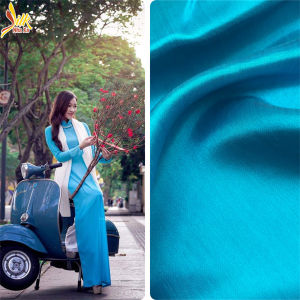 Lụa tơ tằm satin màu xanh thiên thanh - Nha Xá Silk - ST40 KR
