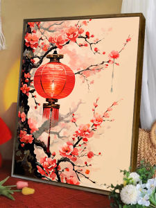New Year Handmade Acrylic Paint by Number Lantern Plum Blossom Decorative Artwork DIY Filling Coloring Modern Simplicity