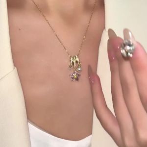 anenjery | ANENJERY 316L Thép Không Gỉ Hoa Đầy Màu Sắc Zircon Ngọc Trai Mặt Dây Chuyền Vòng Cổ Cho Phụ Nữ Thanh Lịch Trang Sức Hàn Quốc Bán Buôn