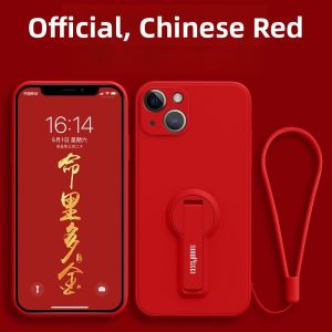 GGUU | New Year Apple 14 Pro Red Silicone Stand Compatible Phone Case Liquid Silicone Protective Cover For iPhone 13 Pro Max Mini