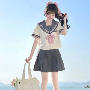 Bộ Đồ Hai Mảnh Cỡ Lớn Cỡ Lớn Phong Cách Nhật Bản JK Cổ Thuyền Tay Ngắn Màu Xanh Nước Biển INS Chân Váy Ngắn Giản Dị Thoải Mái