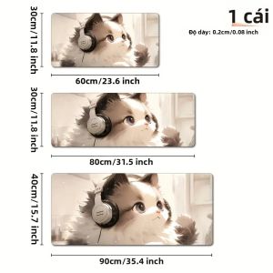 VIKAMA Kawaii XXL Ragdoll Cat Desk Mat Chống Trơn Trượt Mềm Pastel Cao Su Miếng Lót Chuột Chơi Game Cho Bàn Bàn Phím Trang Trí Phong Cách Hiện Đại