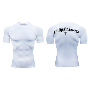 Bible Cross Graphic Compression Shirt for Men Gym Workout Undershirts Baselayers Rash Guard Athletic Quick Dry T-Shirt Tees Tops