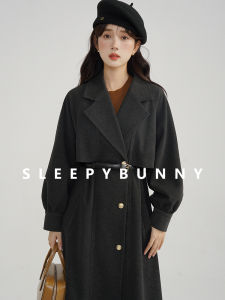 Sleepy Bunny Downton Abbey Dark Gray Woolen Coat Female Winter Hepburn Style Elegant Classy Long Woolen Coat